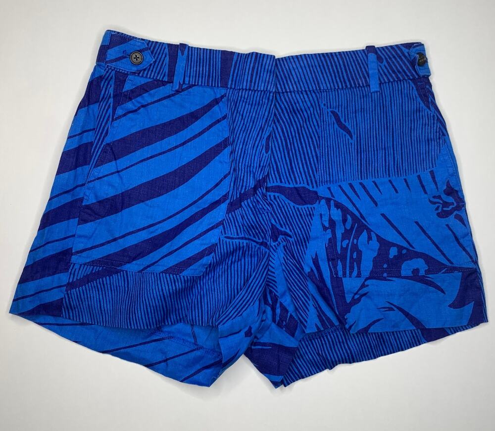J. Crew chino shorts 100% linen blue black The Garden Tropical Palm Frond size 4